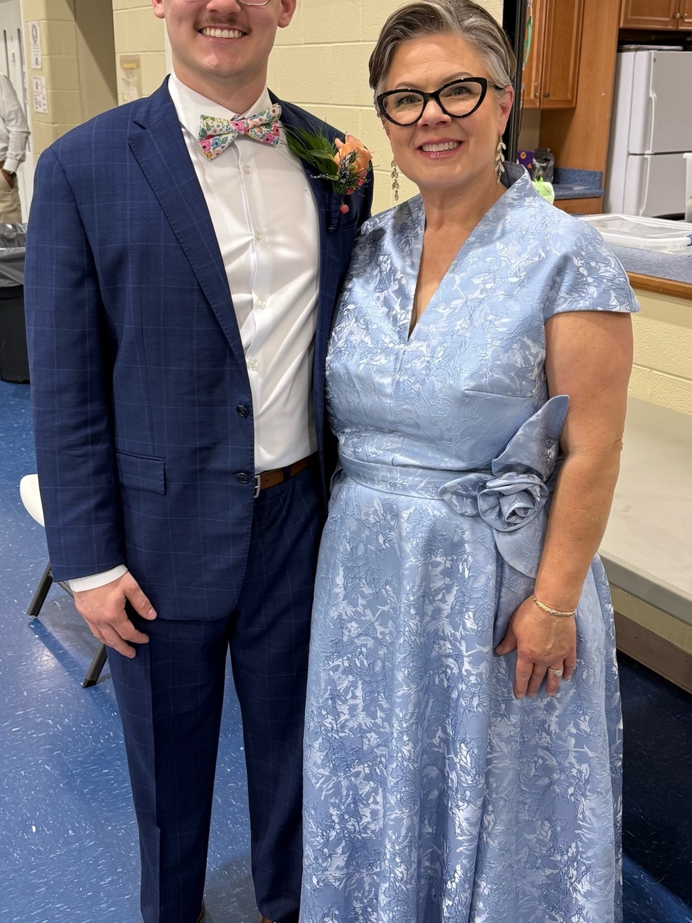 Worn once - Light Blue Satin Floral Jacquard Gown